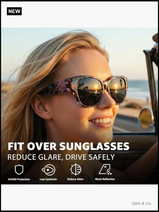 Fit Over Glasses Polarized Sunglasses for Women UV400 Protection 2 Pack